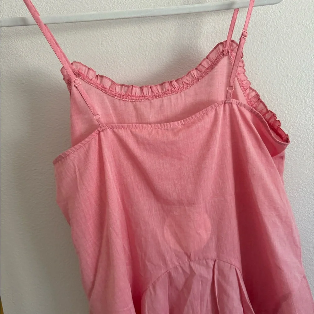 Umgee Pink Sleeveless Spaghetti Strap Top Women’s Sz M Ruffle Babydoll‎